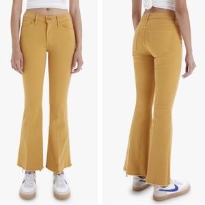 Mother The Weekender Fray Flare Leg Jeans In Play Date Inca Gold Size 24 NWT
